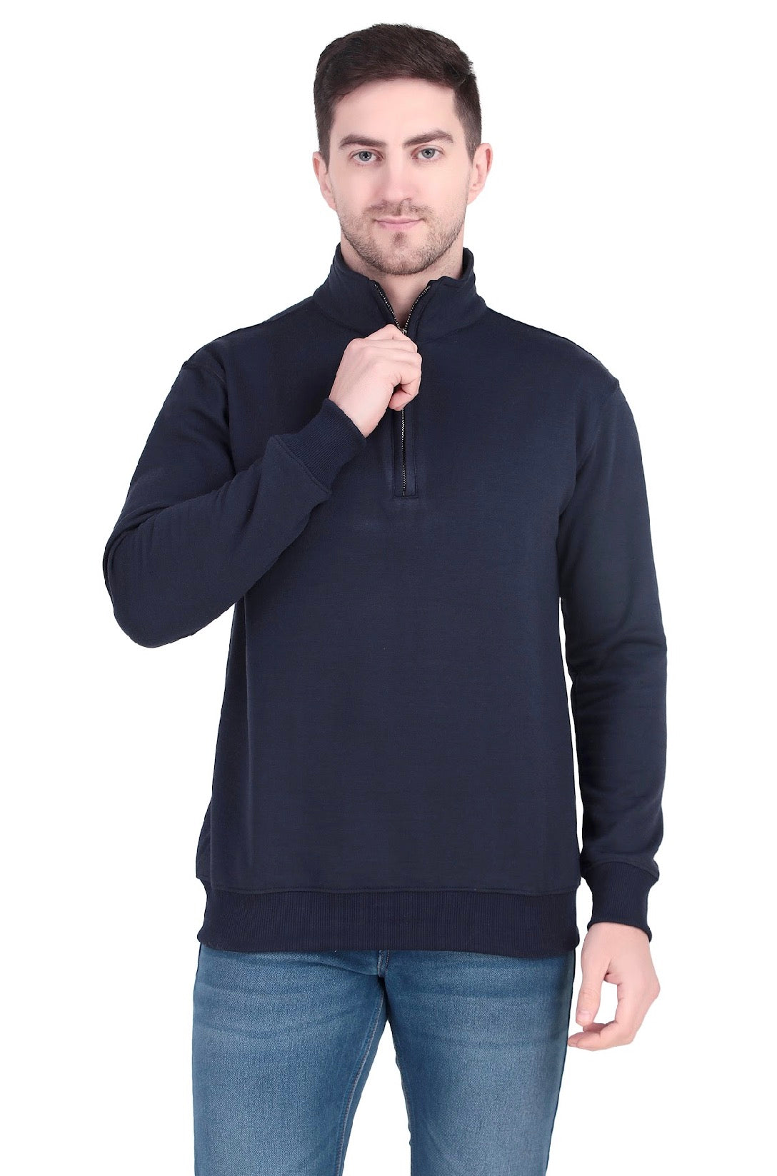 Navy Half-Zip Sweatshirt.
