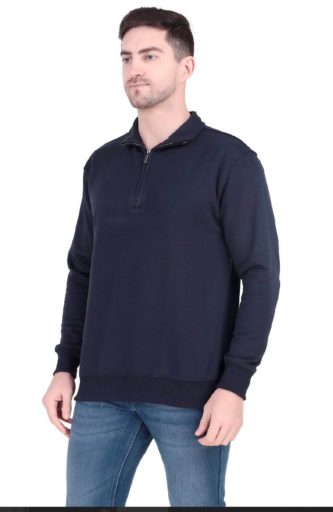 Navy Half-Zip Sweatshirt.