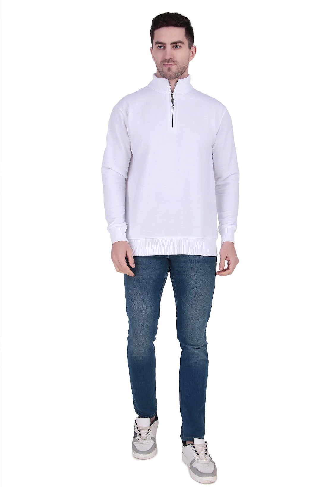 White Half-Zip Sweatshirt.