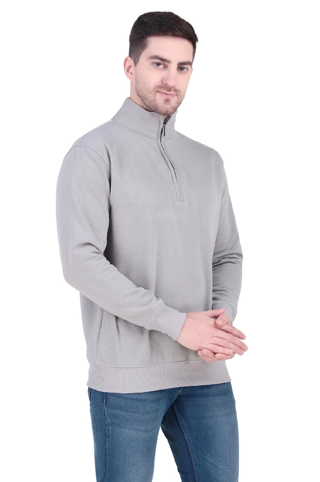 Grey Half-Zip Sweatshirt.