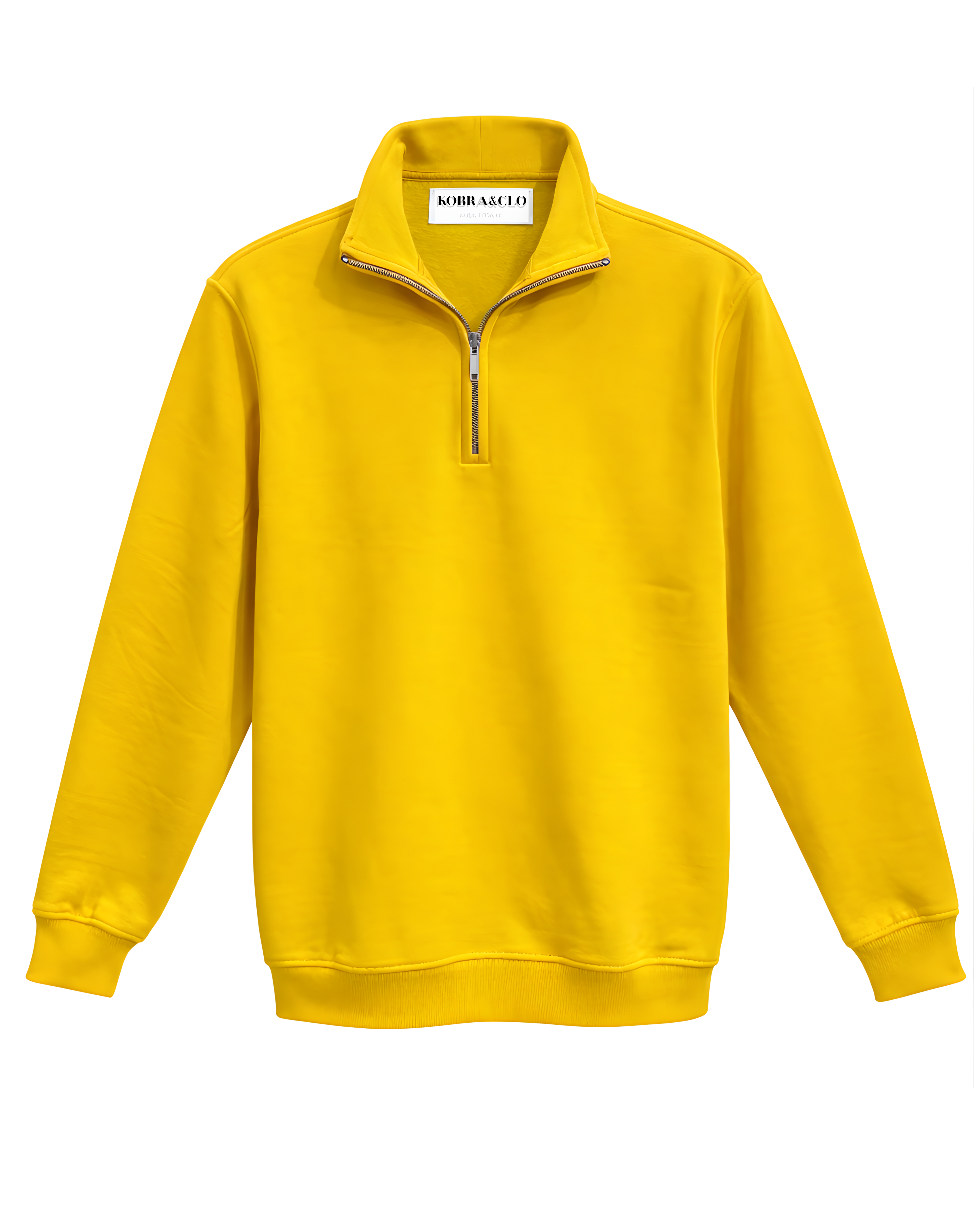 Mustard Yellow Half-Zip Sweatshirt.