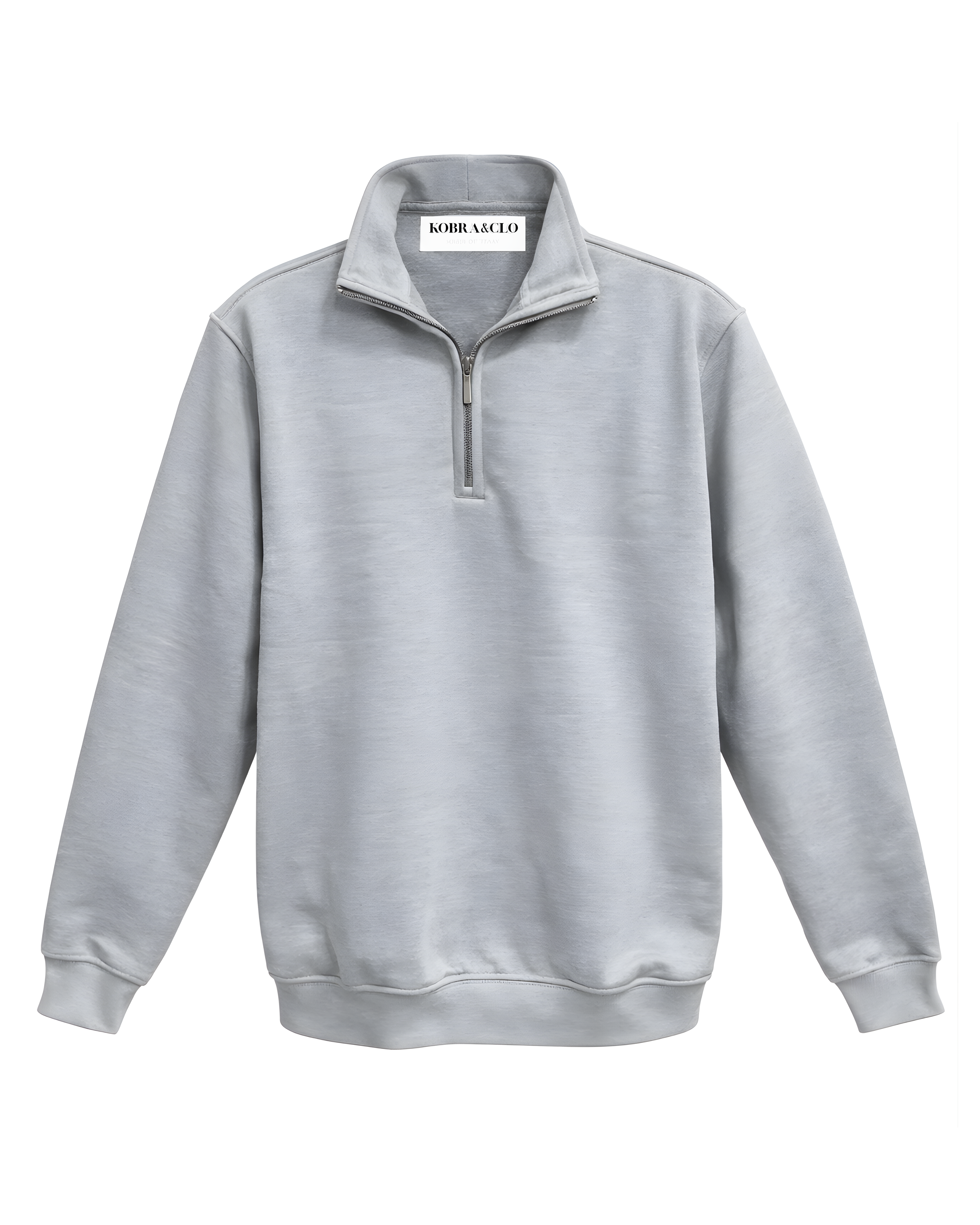 Grey Half-Zip Sweatshirt.