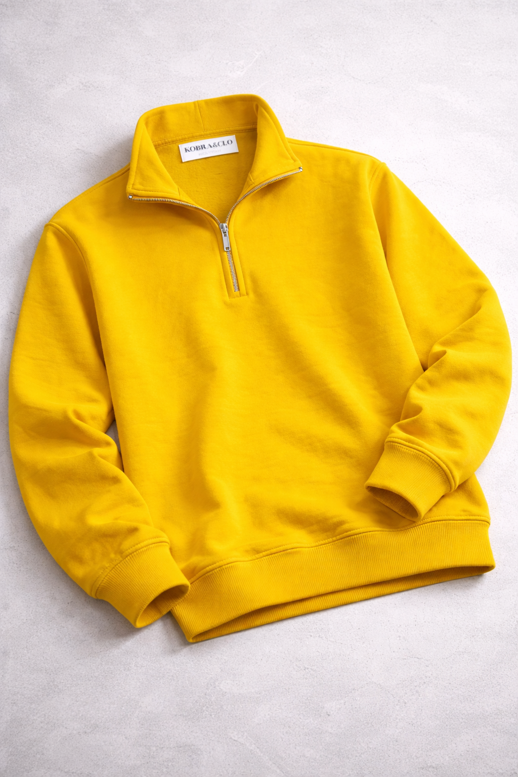 Mustard Yellow Half-Zip Sweatshirt.